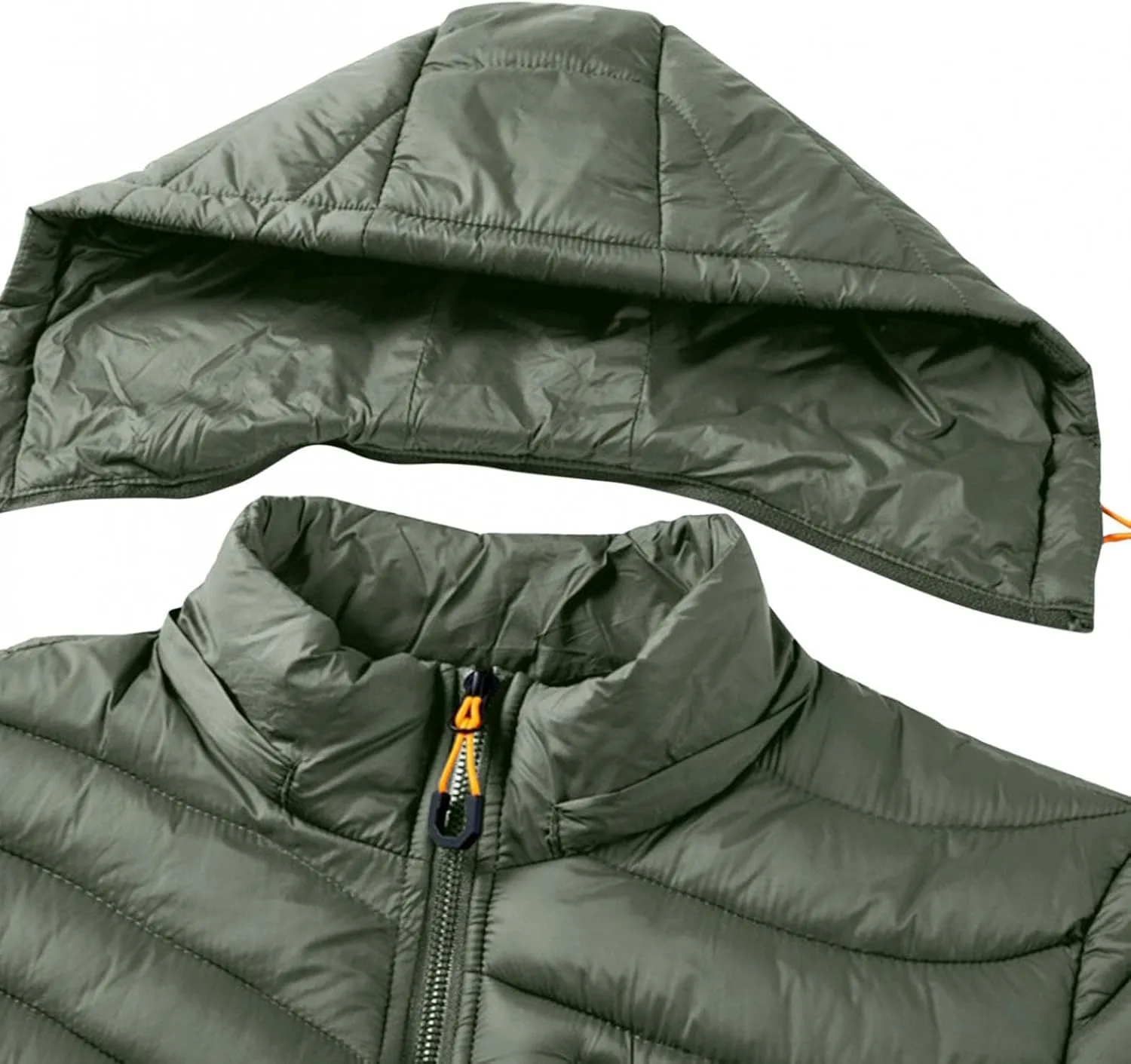 Mens Winter Coats Lightweight Puffer Jacket Hooded Quilted Puffer Coat Full Zip Up Padded Outwear with Removable Hood