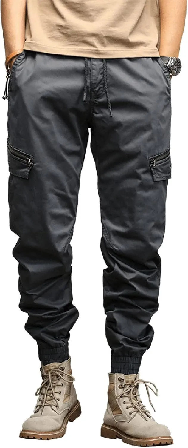 Mens Workout Cargo Sweatpants Joggers with Pockets Men's Solid Fleece Heavyweight Cargo Pants Men's Slim Jogger Pants