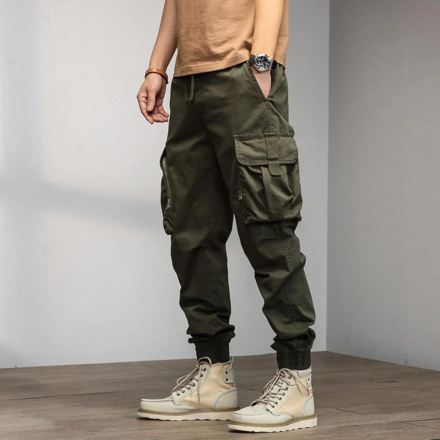Mens Workout Cargo Sweatpants Joggers with Pockets Men's Solid Fleece Heavyweight Cargo Pants Men's Slim Jogger Pants