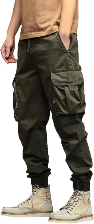 Mens Workout Cargo Sweatpants Joggers with Pockets Men's Solid Fleece Heavyweight Cargo Pants Men's Slim Jogger Pants