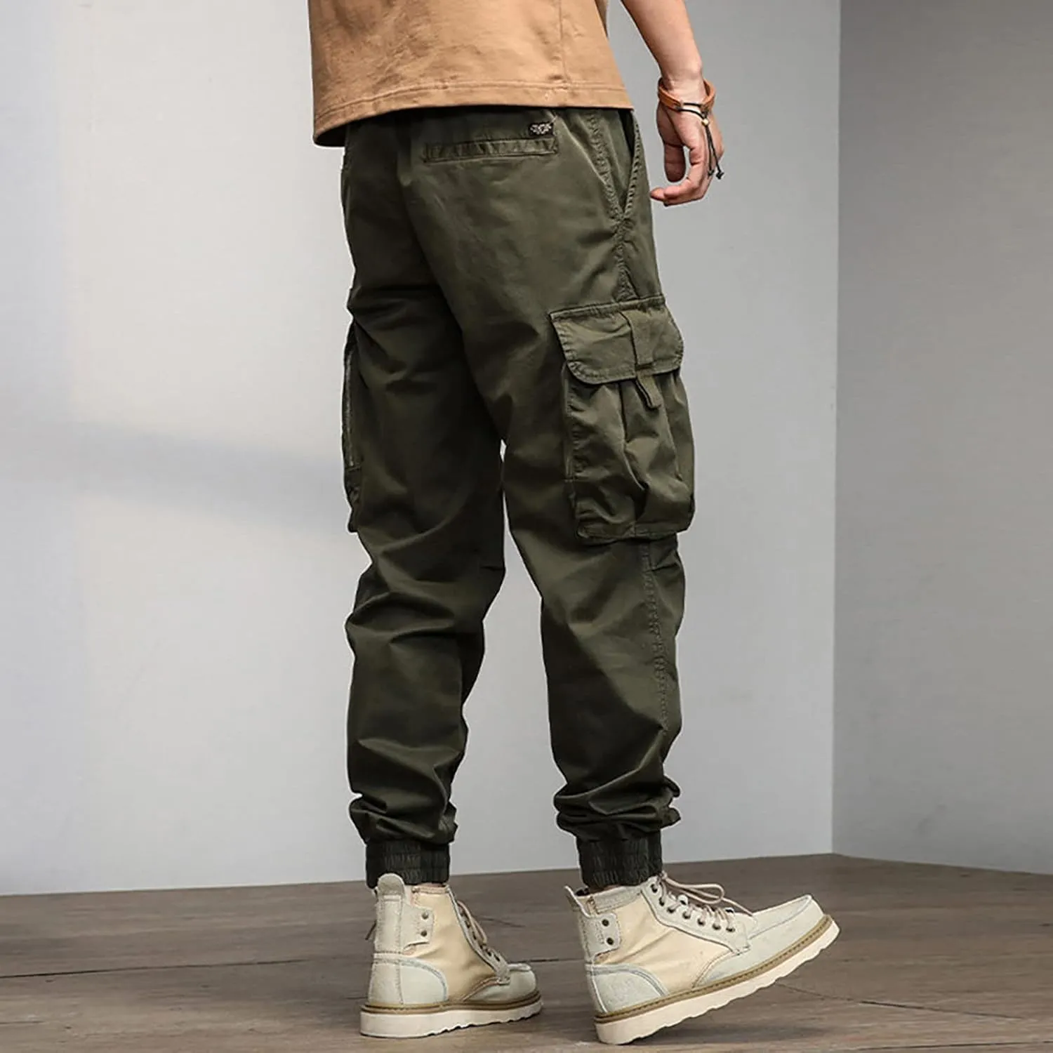 Mens Workout Cargo Sweatpants Joggers with Pockets Men's Solid Fleece Heavyweight Cargo Pants Men's Slim Jogger Pants