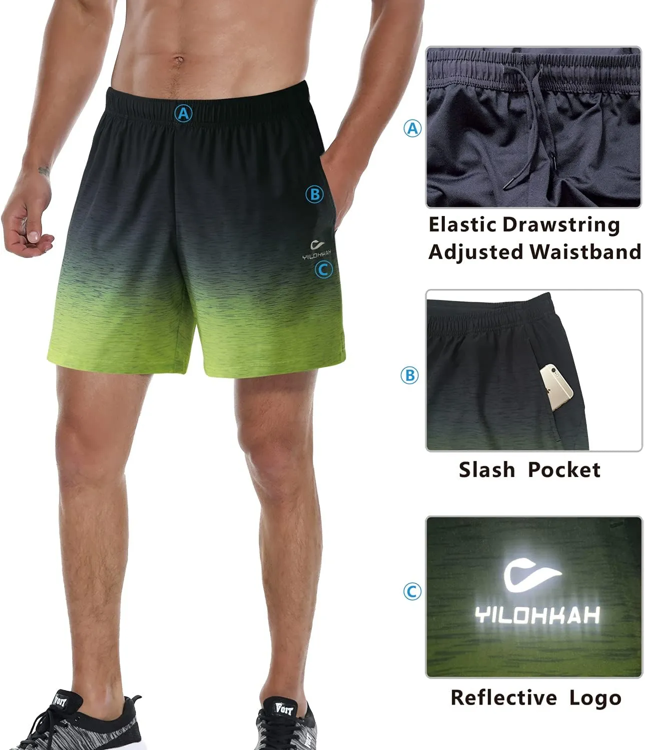 Men's Workout Running Shorts 7" Quick Dry Gym Athletic Training Shorts with Zipper Pocket