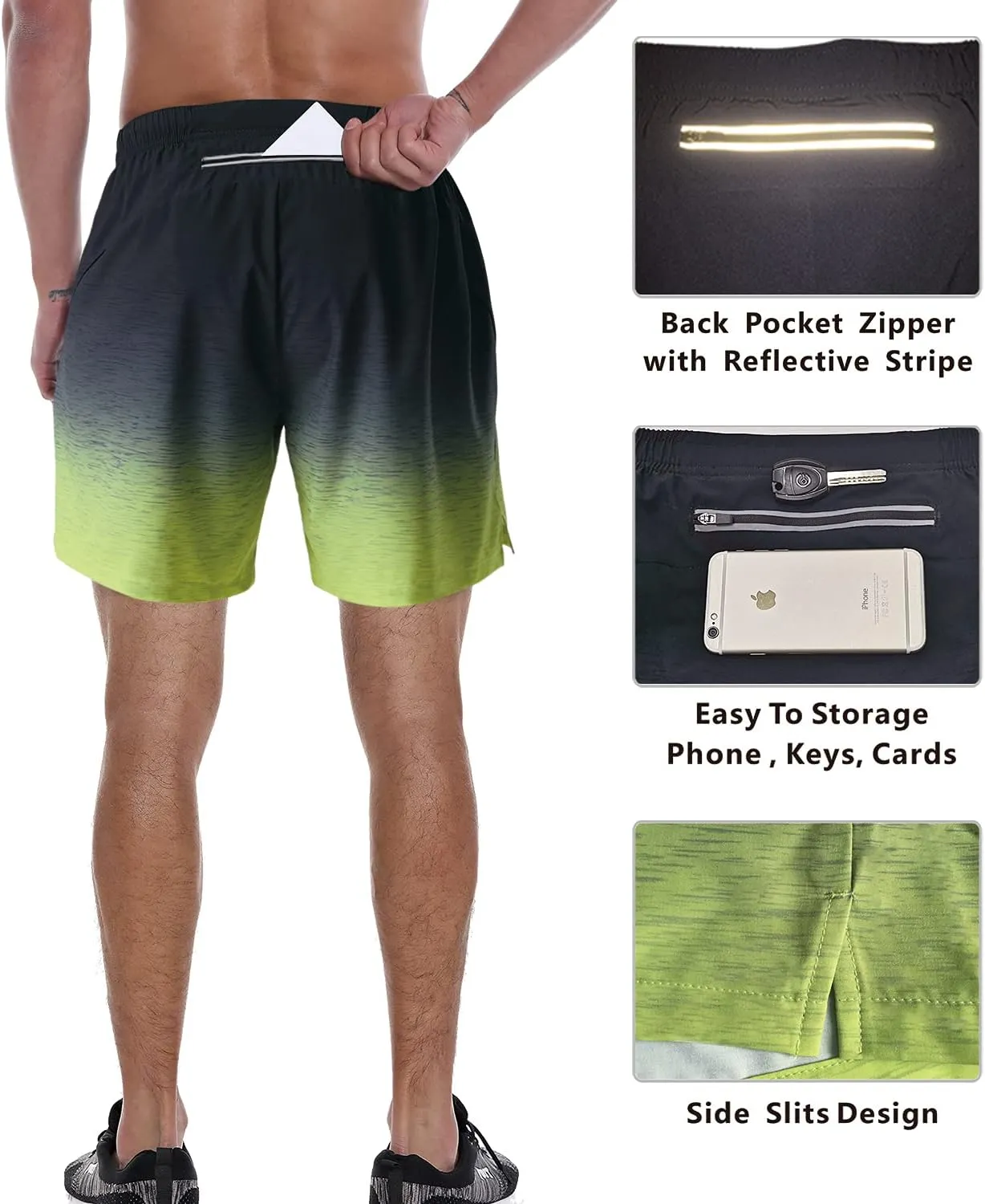 Men's Workout Running Shorts 7" Quick Dry Gym Athletic Training Shorts with Zipper Pocket