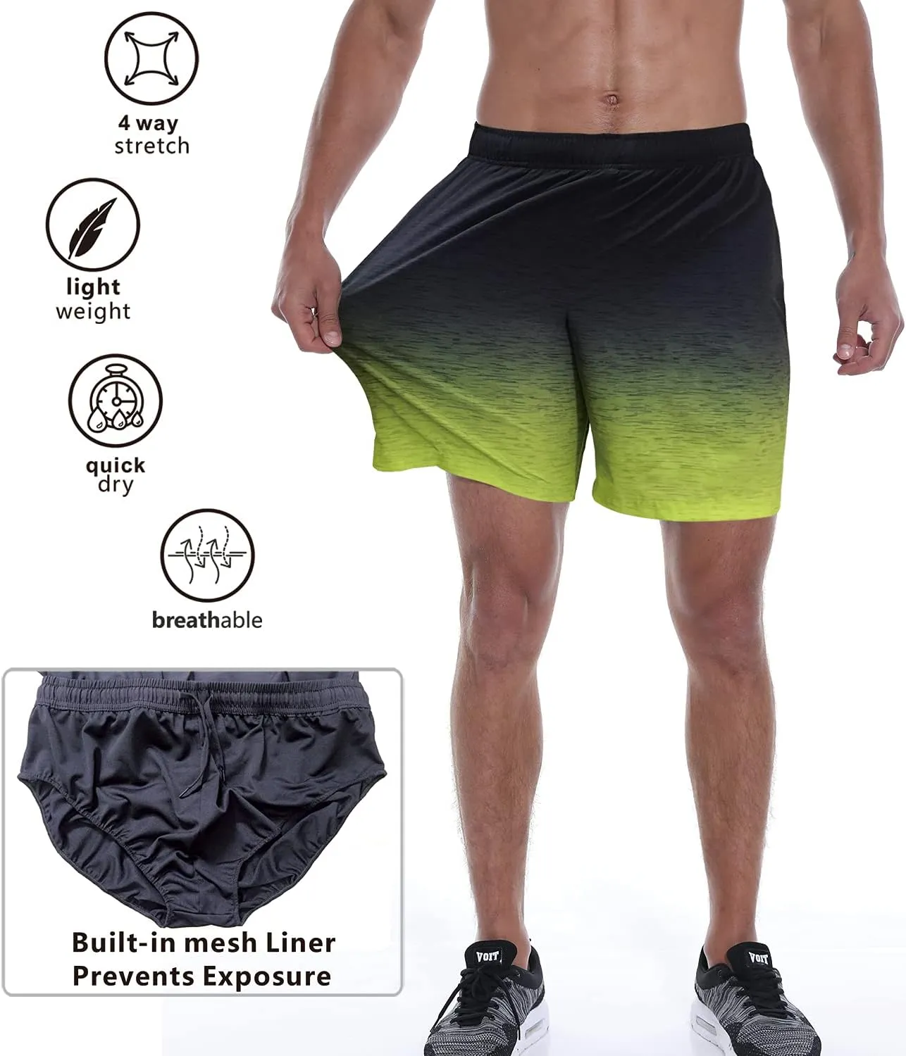 Men's Workout Running Shorts 7" Quick Dry Gym Athletic Training Shorts with Zipper Pocket