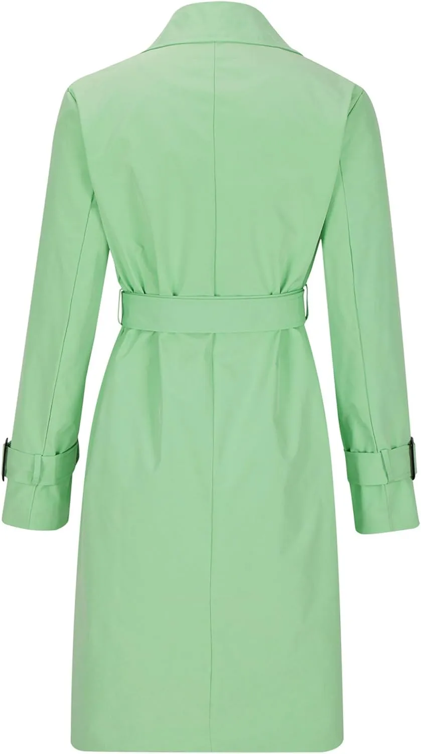 Mid Long Trench Coat for Women Double Breasted Classic Lapel Windproof Overcoat Fashion Outerwear with Belt