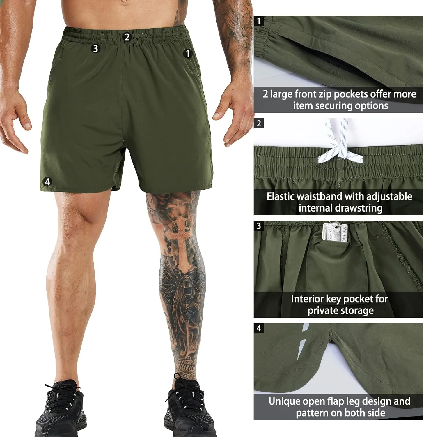 MIER Men's Running Shorts 7" Quick Dry Gym Athletic Workout Shorts with Zipper Pockets