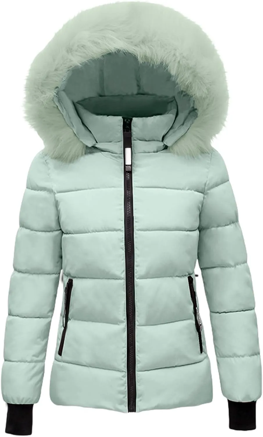 Mmoneyake Women's Winter Windproof Warm Down Coats Thicken Hooded Fashions Puffer Jacket Short Coat Parka with Faux Fur Hood