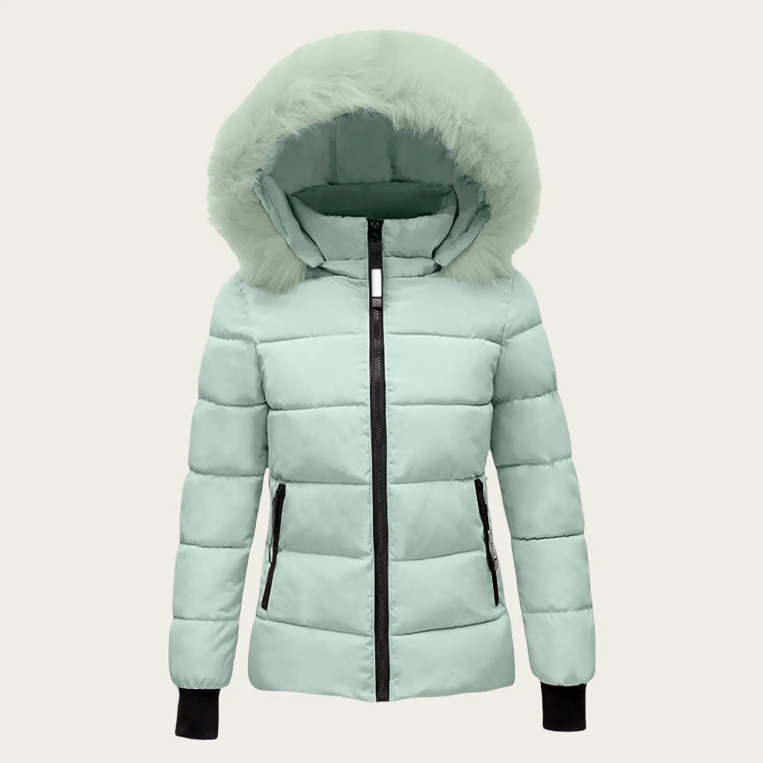 Mmoneyake Women's Winter Windproof Warm Down Coats Thicken Hooded Fashions Puffer Jacket Short Coat Parka with Faux Fur Hood