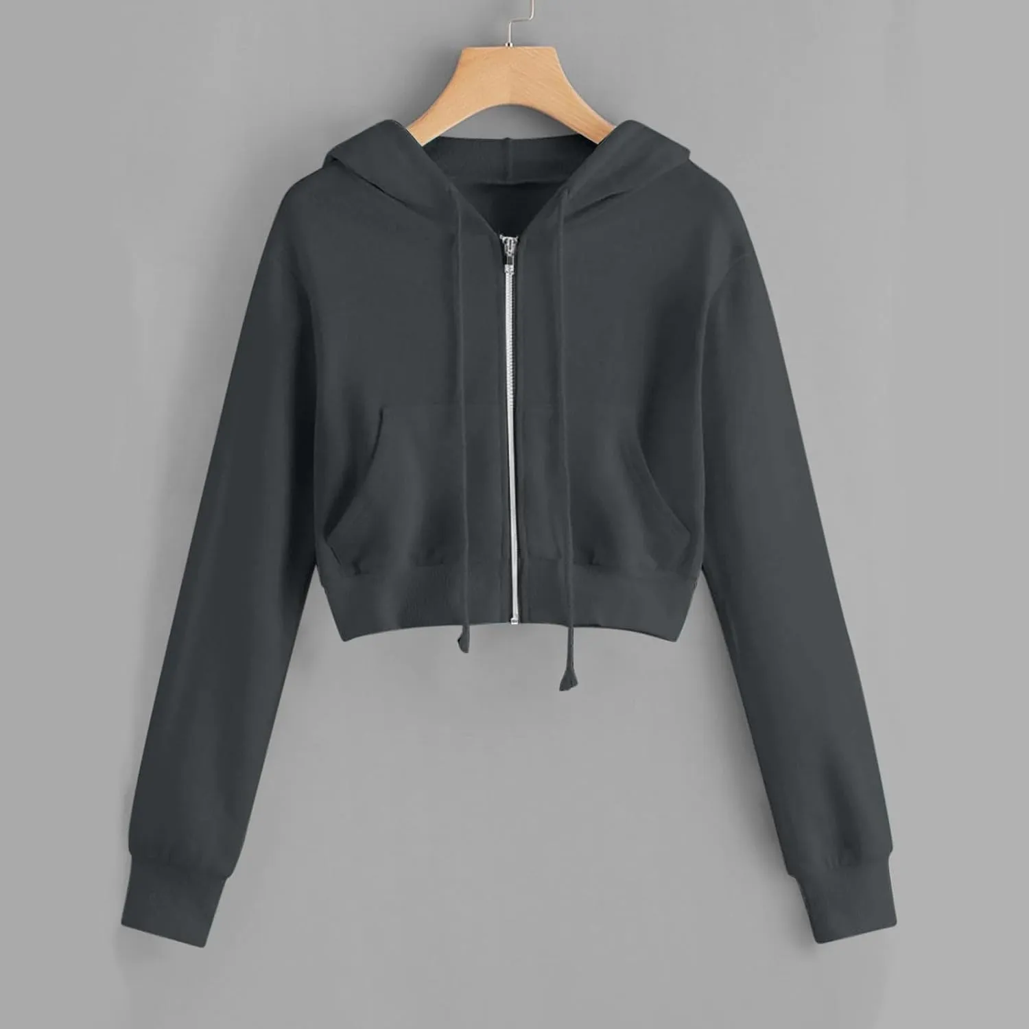 MRGIINRI Hoodies for Women Full Zip Up Cropped Sweatshirt Jackets Casual Comfy Gym Tops Fall Outfits Fall Winter Clothes 2024