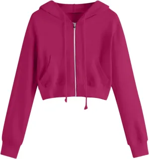 MRGIINRI Hoodies for Women Full Zip Up Cropped Sweatshirt Jackets Casual Comfy Gym Tops Fall Outfits Fall Winter Clothes 2024