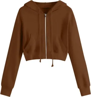 MRGIINRI Hoodies for Women Full Zip Up Cropped Sweatshirt Jackets Casual Comfy Gym Tops Fall Outfits Fall Winter Clothes 2024
