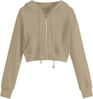 MRGIINRI Hoodies for Women Full Zip Up Cropped Sweatshirt Jackets Casual Comfy Gym Tops Fall Outfits Fall Winter Clothes 2024