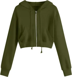 MRGIINRI Hoodies for Women Full Zip Up Cropped Sweatshirt Jackets Casual Comfy Gym Tops Fall Outfits Fall Winter Clothes 2024