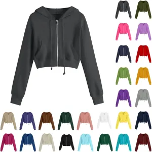 MRGIINRI Hoodies for Women Full Zip Up Cropped Sweatshirt Jackets Casual Comfy Gym Tops Fall Outfits Fall Winter Clothes 2024