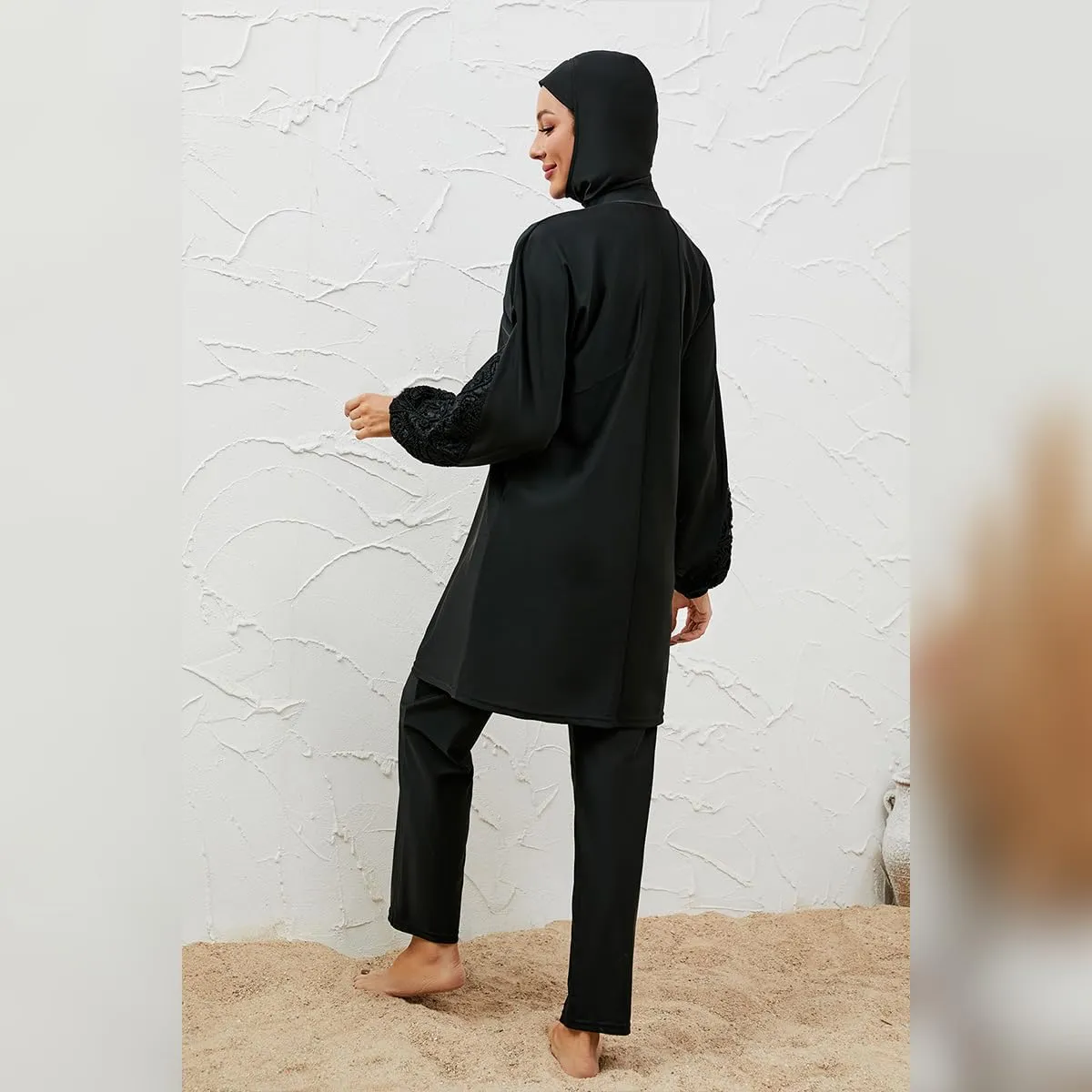 Muslim Swimsuits for Women Swimwear Long Sleeve Burkini Full Cover Swimsuit Hijab Rash Guard, 3pcs Set