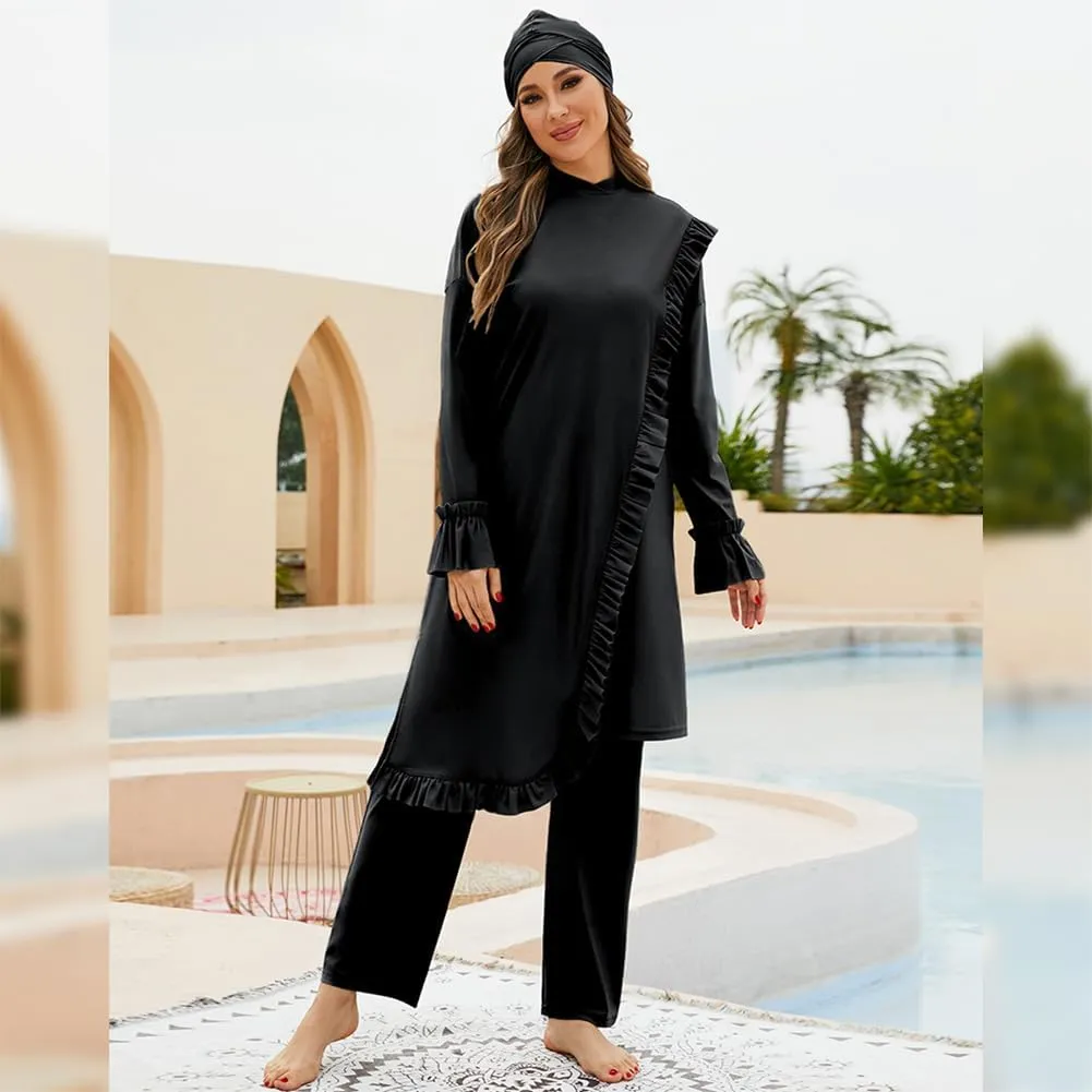 Muslim Swimsuits for Women Swimwear Long Sleeve Burkini Full Cover Swimsuit Hijab Rash Guard, 3pcs Set