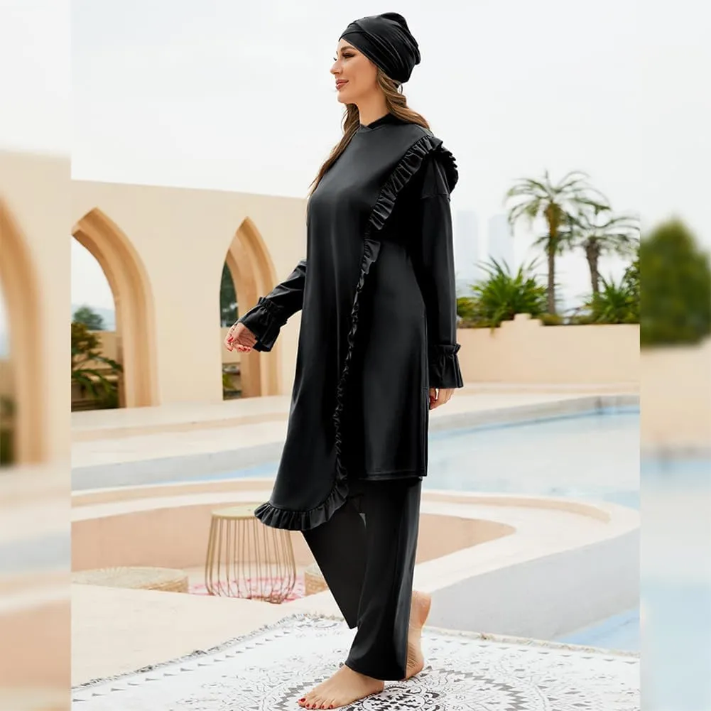 Muslim Swimsuits for Women Swimwear Long Sleeve Burkini Full Cover Swimsuit Hijab Rash Guard, 3pcs Set