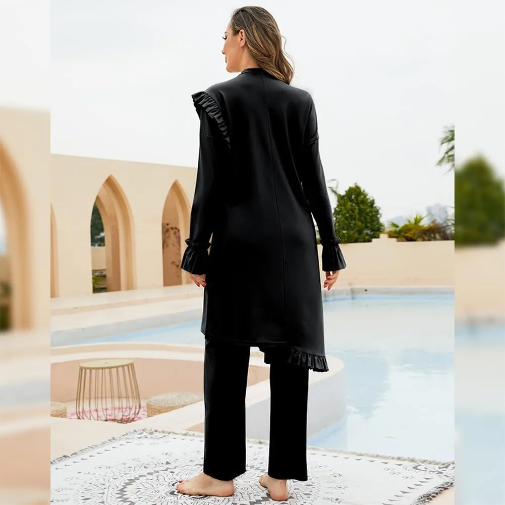 Muslim Swimsuits for Women Swimwear Long Sleeve Burkini Full Cover Swimsuit Hijab Rash Guard, 3pcs Set