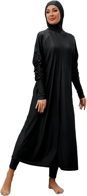 Muslim Swimsuits for Women Swimwear Long Sleeve Burkini Full Cover Swimsuit Hijab Rash Guard, 3pcs Set