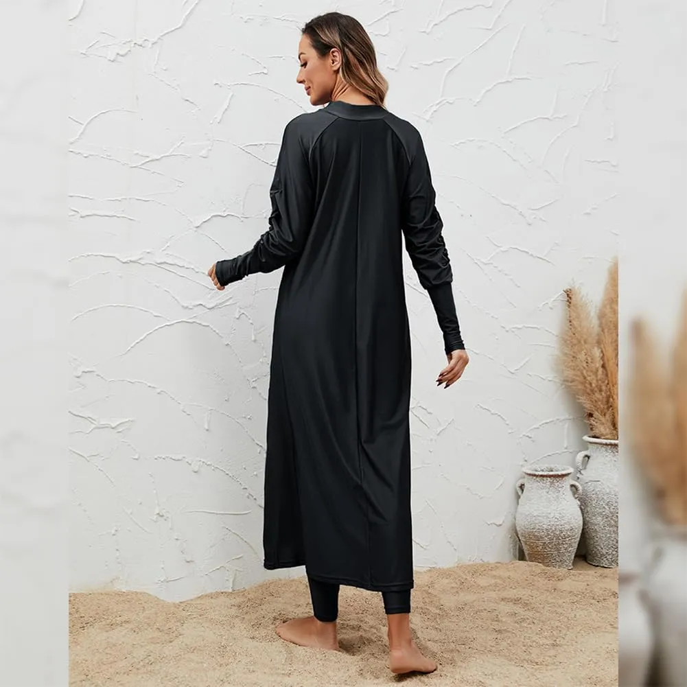 Muslim Swimsuits for Women Swimwear Long Sleeve Burkini Full Cover Swimsuit Hijab Rash Guard, 3pcs Set