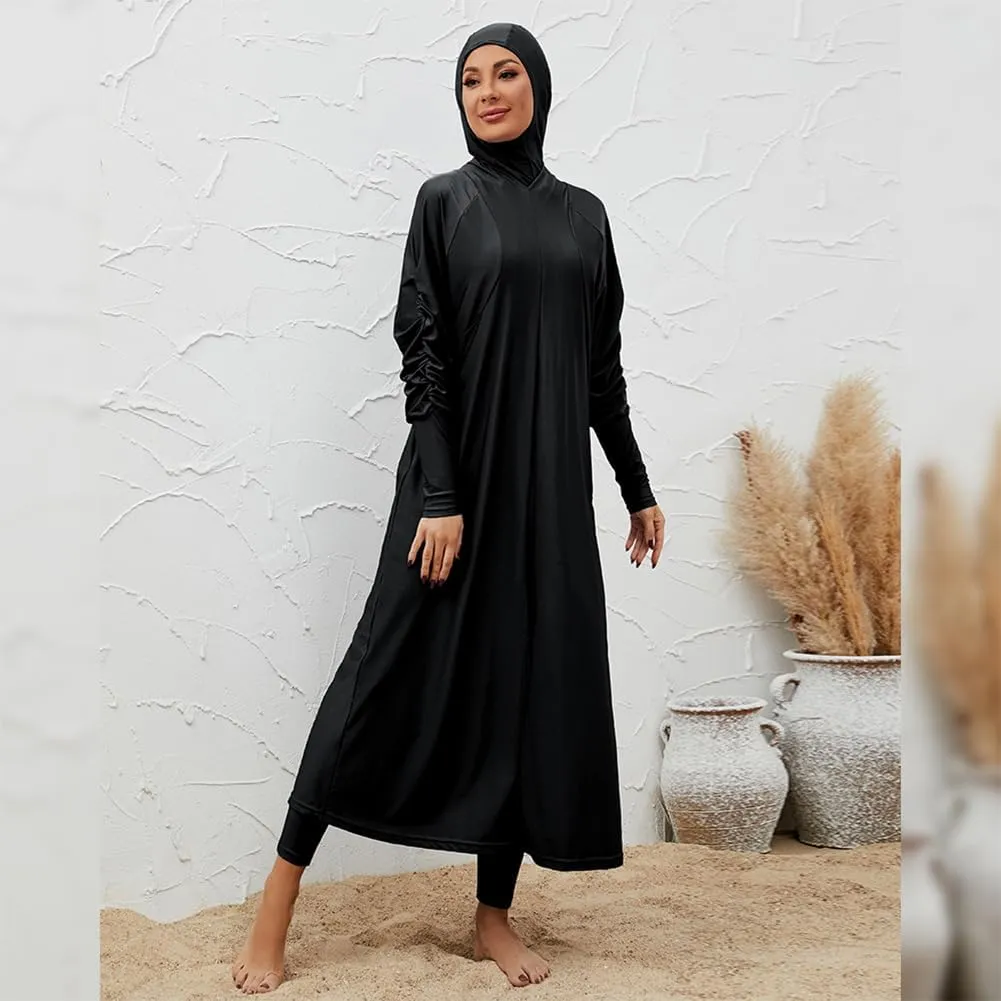 Muslim Swimsuits for Women Swimwear Long Sleeve Burkini Full Cover Swimsuit Hijab Rash Guard, 3pcs Set