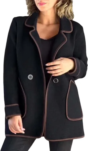 Notch Lapel Coats Button Down Casual Coat for Women Business Blend Pea Coats Double Breasted Short Woolen Jackets