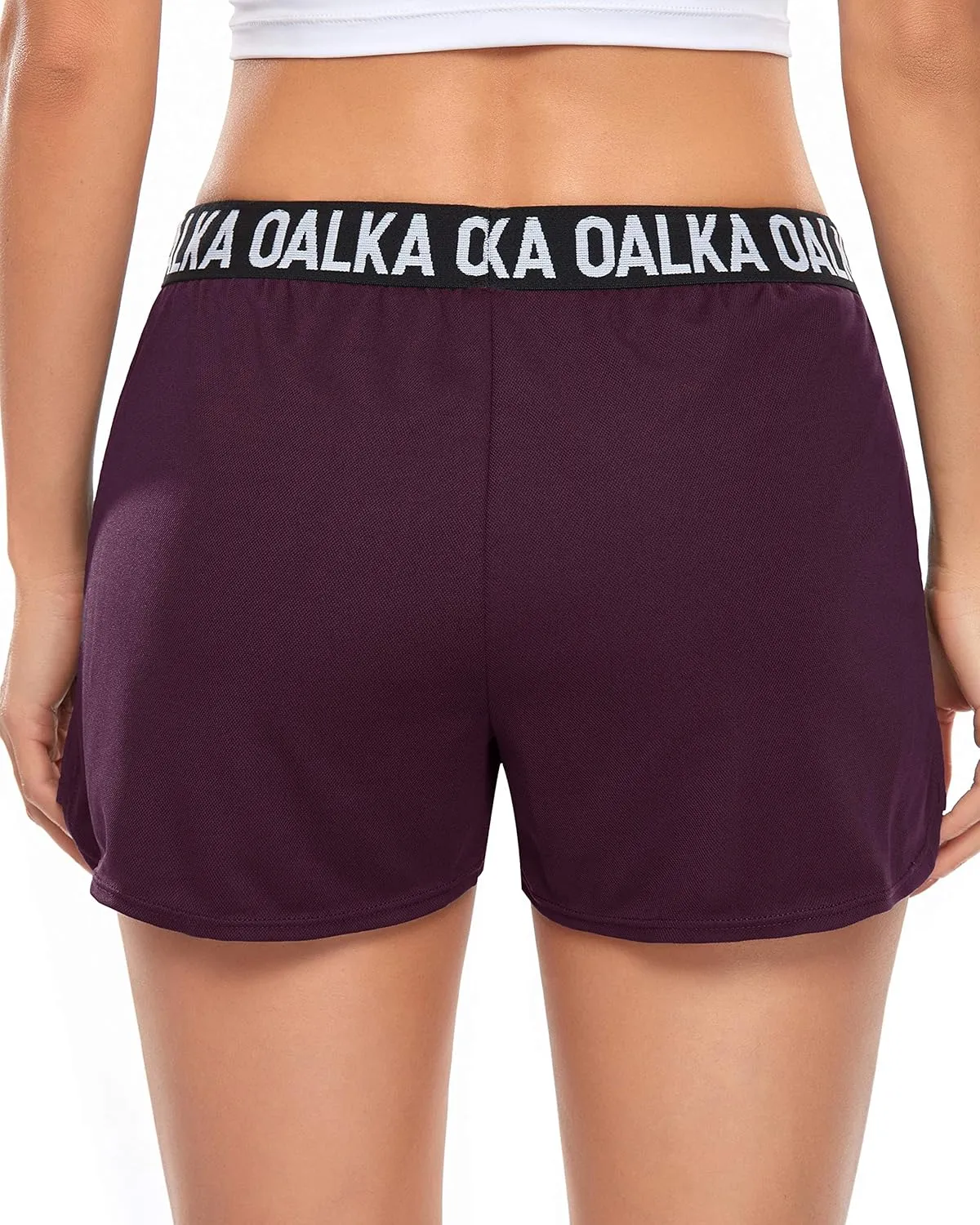 Oalka Women's Running Shorts Out Side Pockets Sports Athletic Workout Fittness Lightweight Gym Shorts