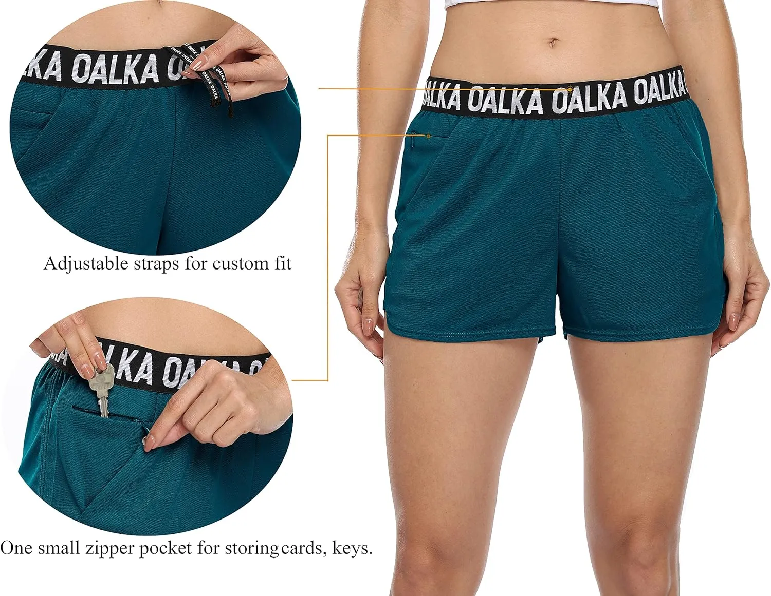 Oalka Women's Running Shorts Out Side Pockets Sports Athletic Workout Fittness Lightweight Gym Shorts