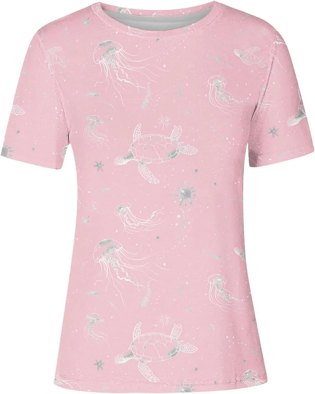 Ocean Wildlife Sea Turtle Graphic T-Shirt Women Vintage Animal Print Shirt Hawaiian Summer Beach Tee Vacation Tops