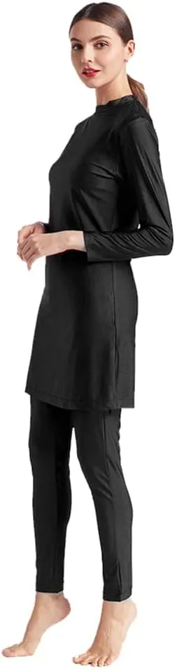 ODIZLI Women Modest Muslim Swimsuit Full Coverage Swimwear Islamic Hijab Swimming Burkini Swim Suit Solid Color