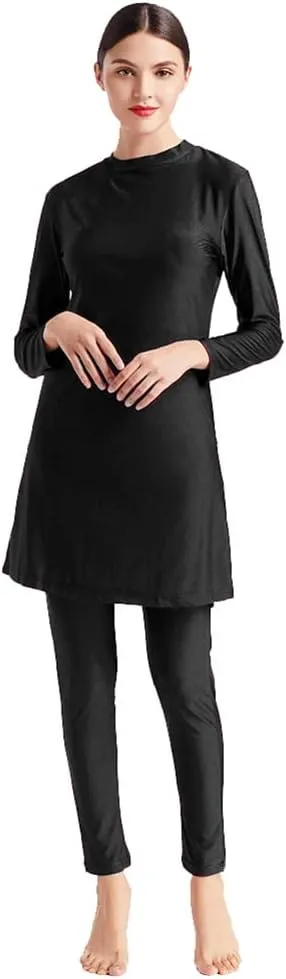 ODIZLI Women Modest Muslim Swimsuit Full Coverage Swimwear Islamic Hijab Swimming Burkini Swim Suit Solid Color