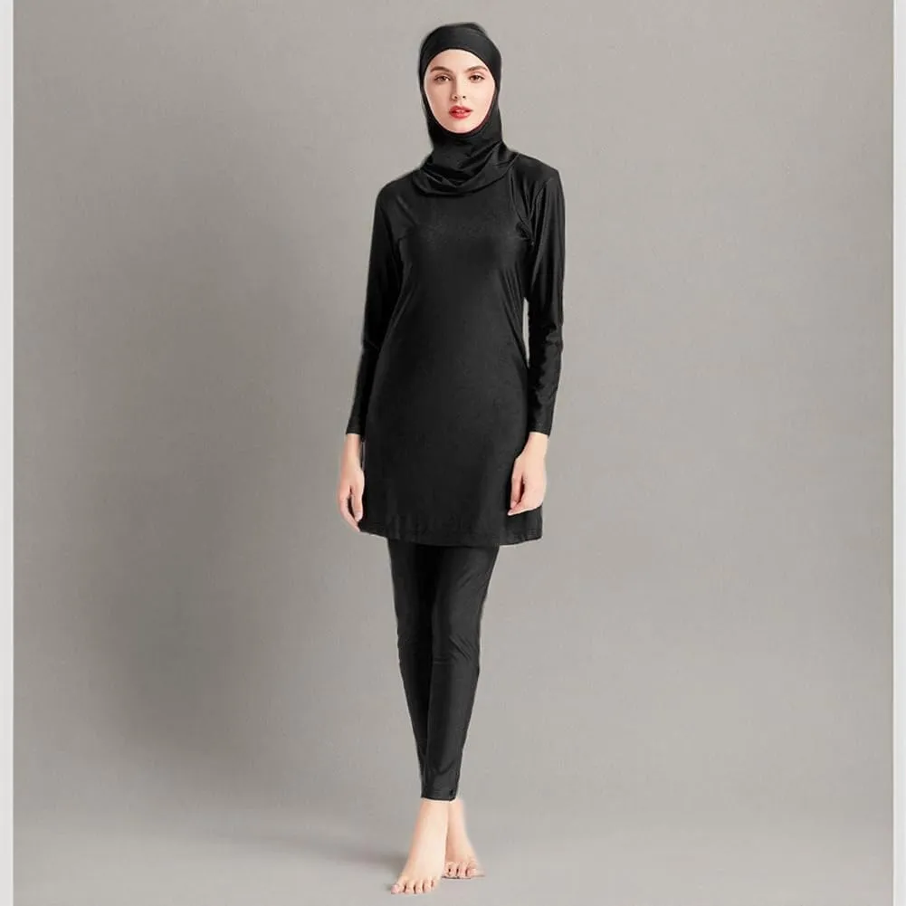 ODIZLI Women Modest Muslim Swimsuit Full Coverage Swimwear Islamic Hijab Swimming Burkini Swim Suit Solid Color