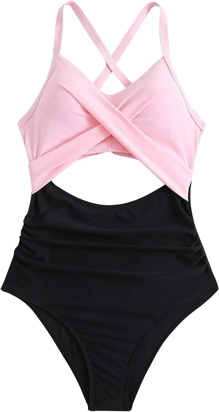 One Piece Swimsuits Women Tummy Control Thong Monokini Cutout High Waisted Bathing Suit Criss Cross Tie Back Monokinis
