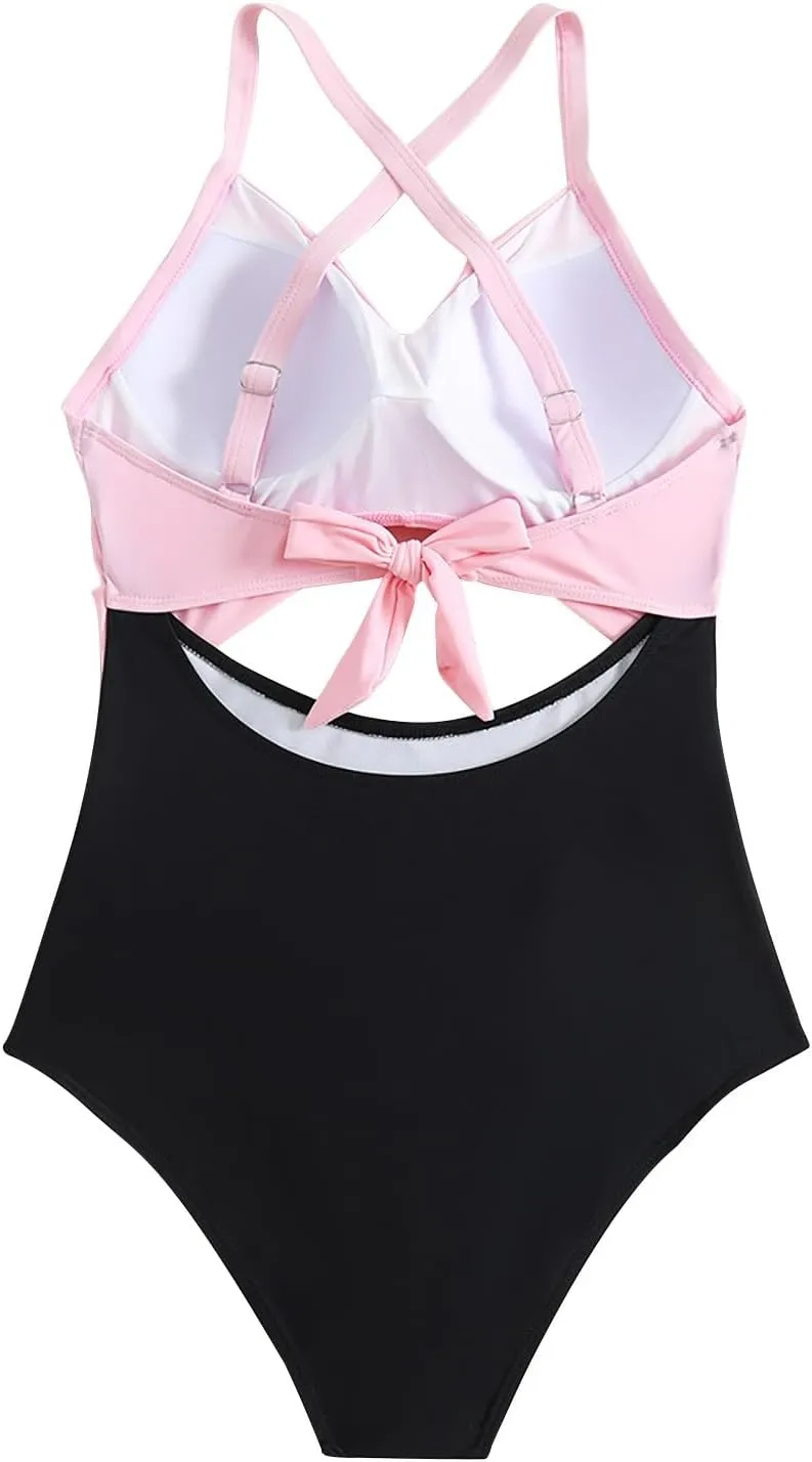 One Piece Swimsuits Women Tummy Control Thong Monokini Cutout High Waisted Bathing Suit Criss Cross Tie Back Monokinis
