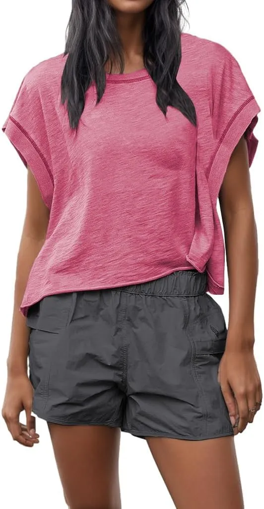 Open Back Workout Shirts for Women Oversized Short Sleeve Athletic Crop Tops Loose Casual Sexy Gym Yoga T-Shirts