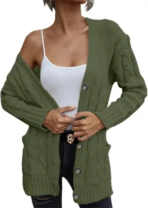 Open Front Cardigan Sweaters for Women Fall Long Sleeve Button Down Cable Knit Chunky Sweater Outwear Coats