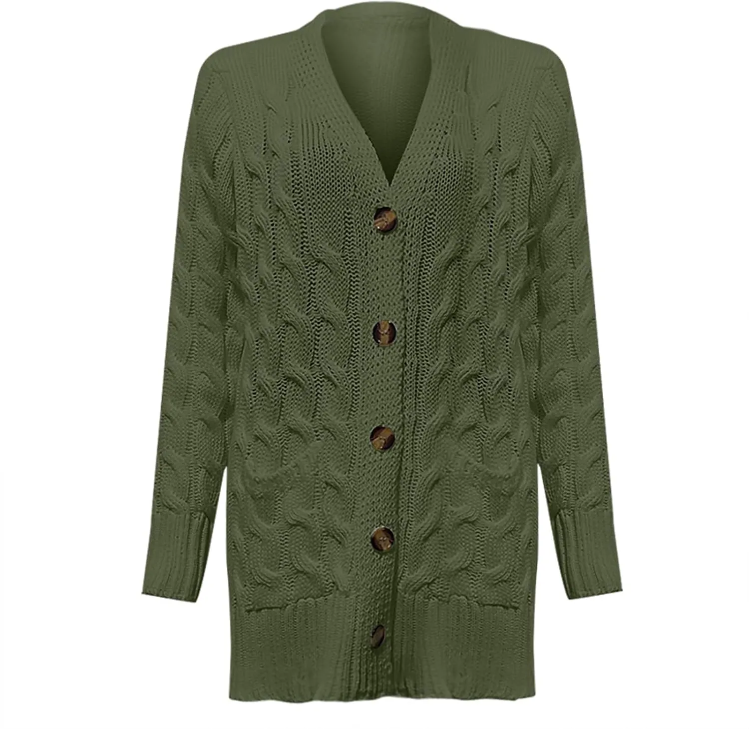 Open Front Cardigan Sweaters for Women Fall Long Sleeve Button Down Cable Knit Chunky Sweater Outwear Coats