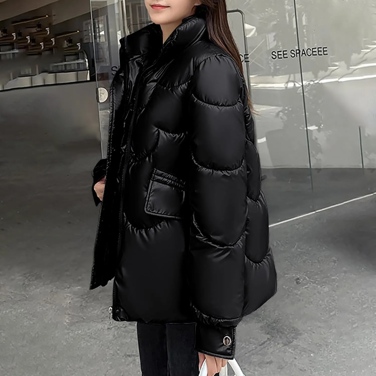 Oversized Coats for Women Puffer Jackets 2023 Winter Warm Long Sleeve Down Parkas with Pockets Comfy Loose Outwear
