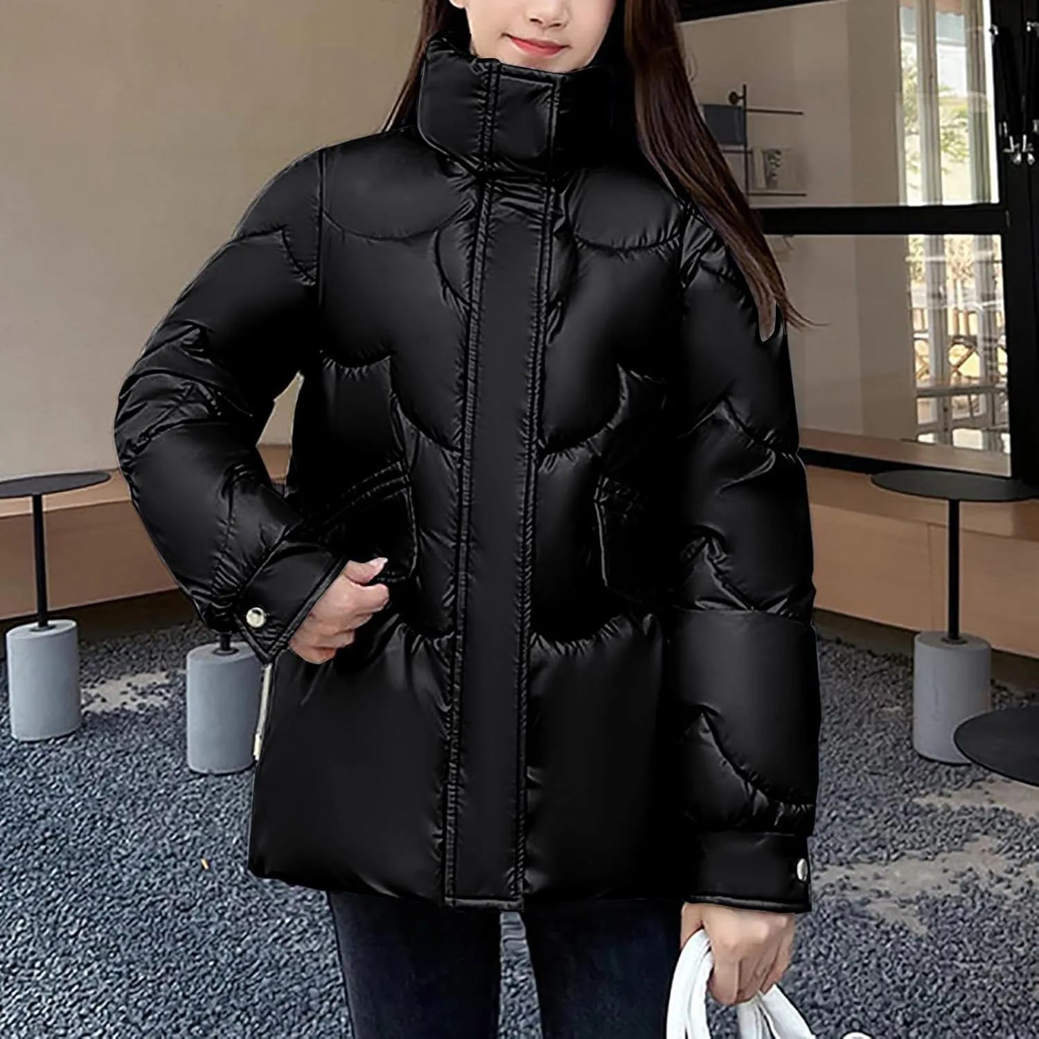 Oversized Coats for Women Puffer Jackets 2023 Winter Warm Long Sleeve Down Parkas with Pockets Comfy Loose Outwear