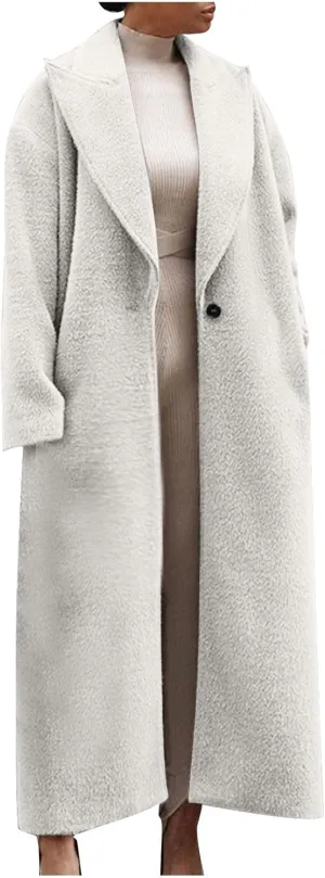 Oversized Trench Coat for Women Wool Blend Jackets Open Front Ankle Length Long Sleeve Lapel Comfy Warm Overcoat