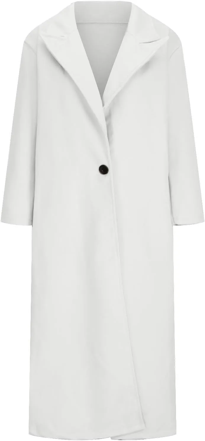 Oversized Trench Coat for Women Wool Blend Jackets Open Front Ankle Length Long Sleeve Lapel Comfy Warm Overcoat