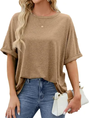 Oversized Tshirts for Women Half Sleeve Crewneck Cute Summer Tops Dressy Casual Elbow Length Tee Shirts Womens