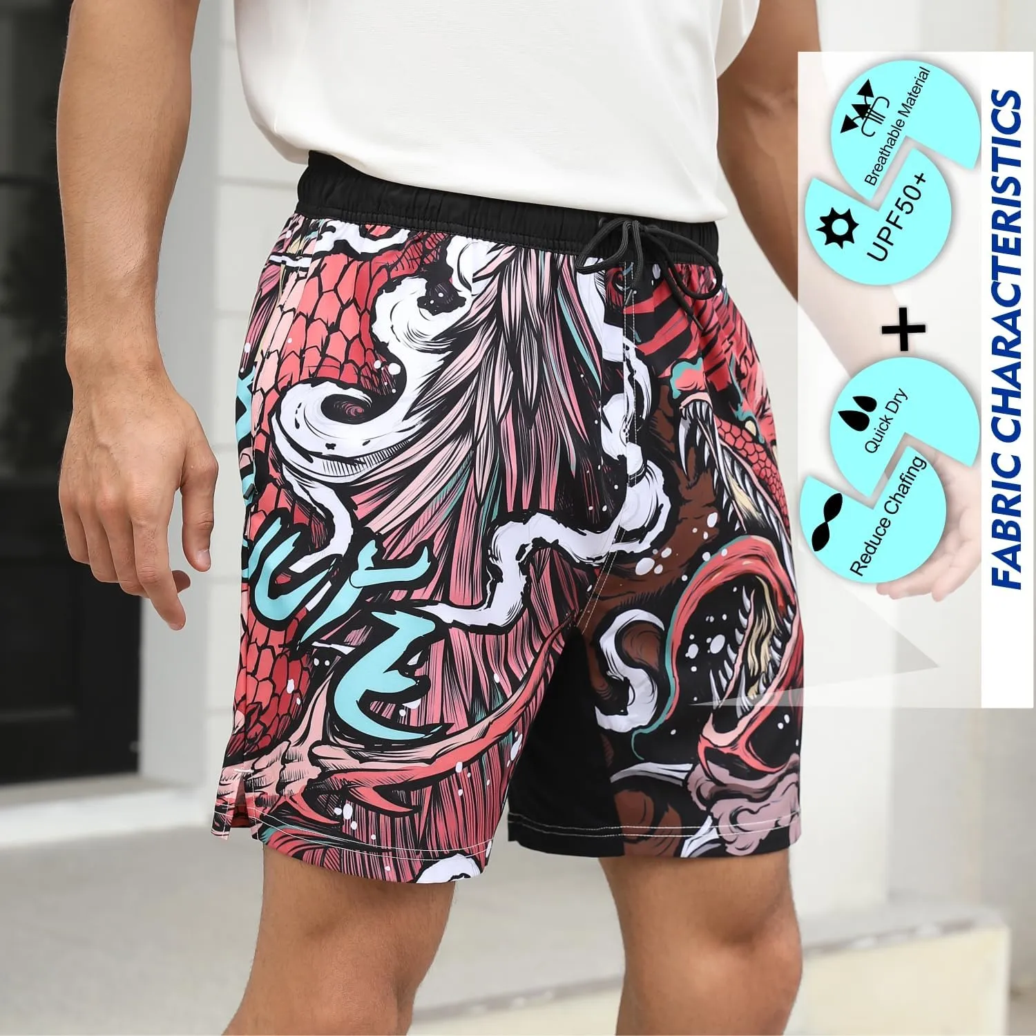 PAJUYE Mens Swim Trunks Beach Shorts - Swimming Shorts with Mesh Liner and Zipper Pocket Quick Dry UPF 50 