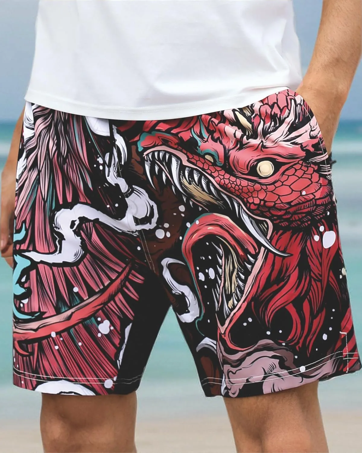 PAJUYE Mens Swim Trunks Beach Shorts - Swimming Shorts with Mesh Liner and Zipper Pocket Quick Dry UPF 50 