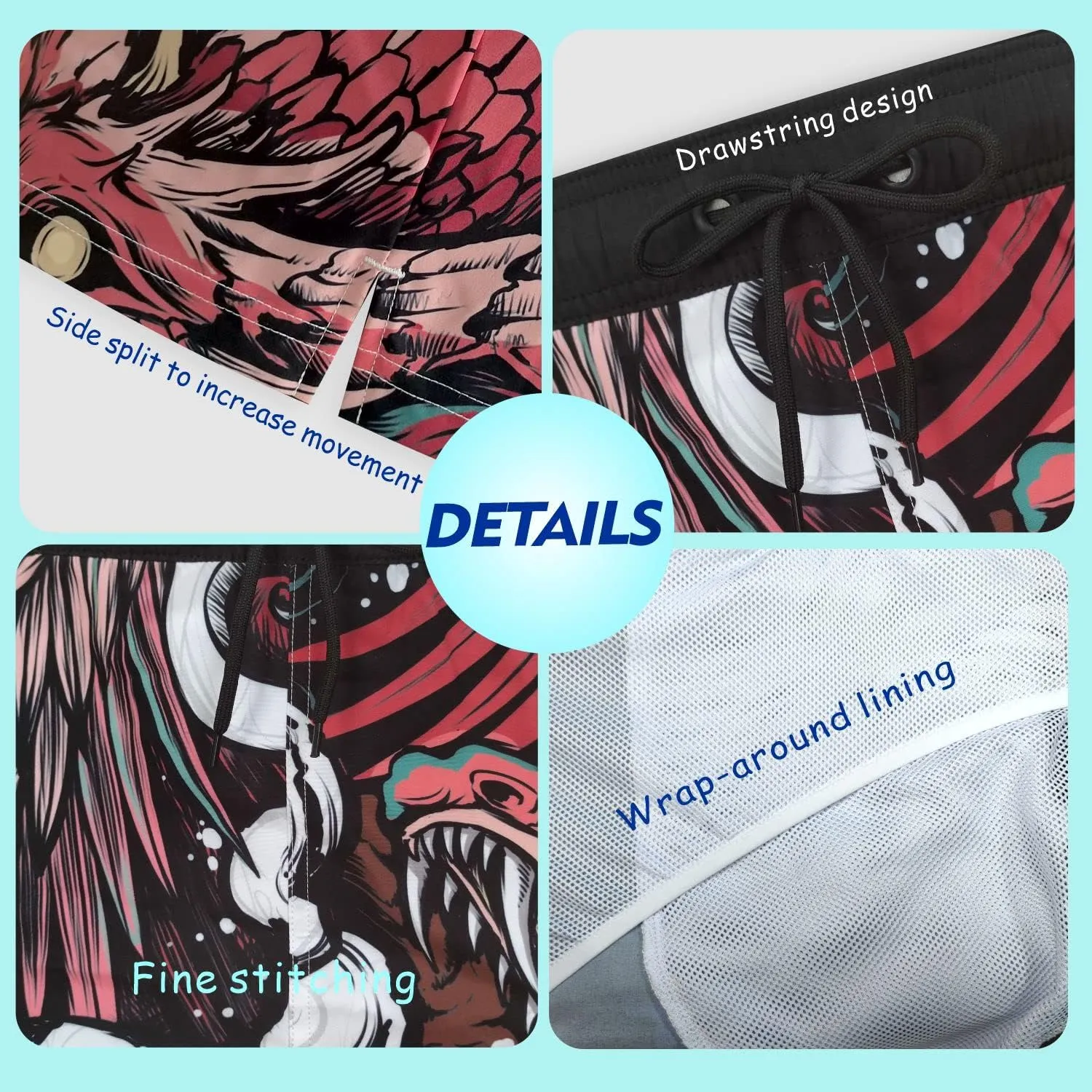 PAJUYE Mens Swim Trunks Beach Shorts - Swimming Shorts with Mesh Liner and Zipper Pocket Quick Dry UPF 50 