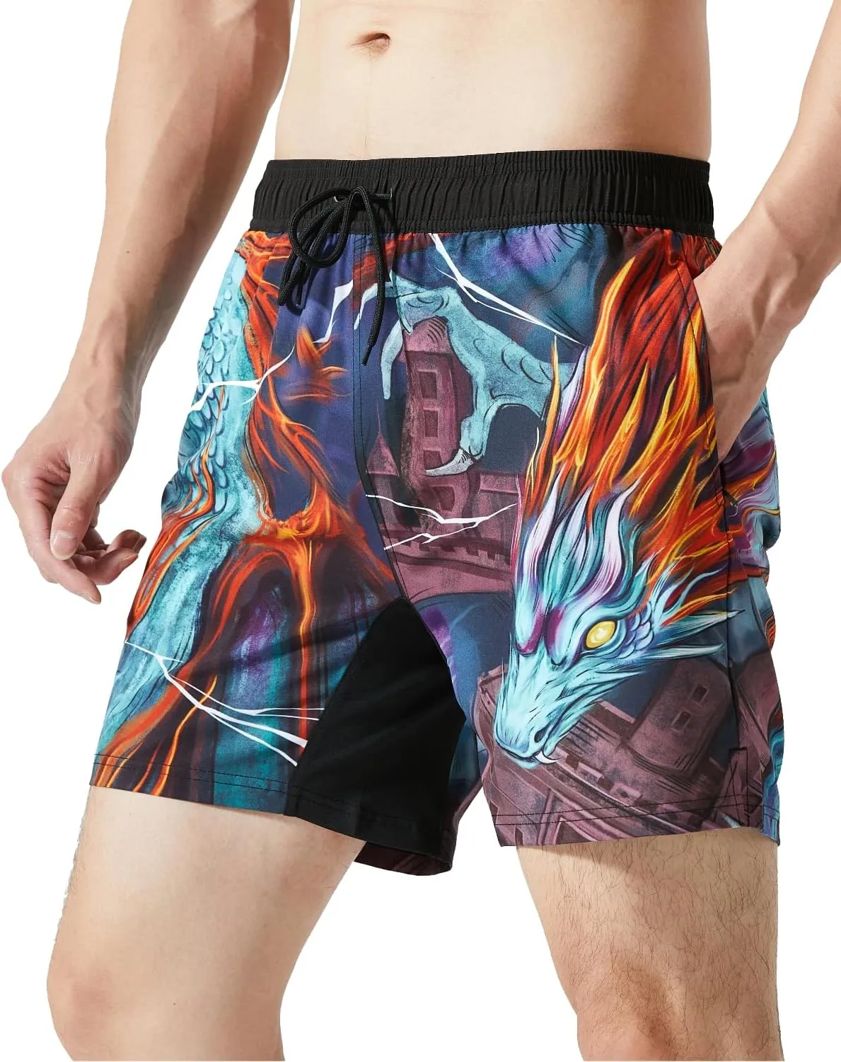 PAJUYE Mens Swim Trunks Beach Shorts - Swimming Shorts with Mesh Liner and Zipper Pocket Quick Dry UPF 50 
