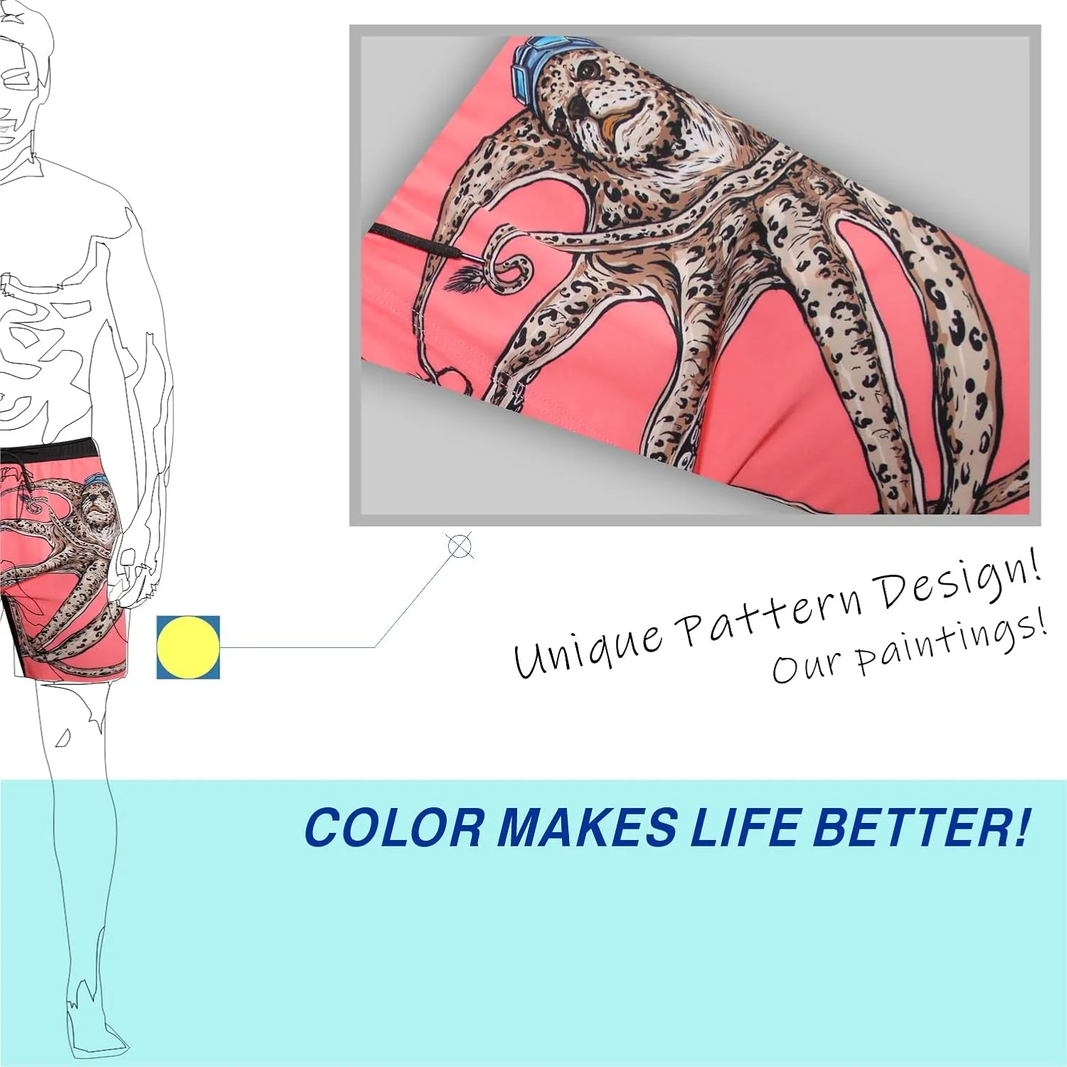 PAJUYE Mens Swim Trunks Beach Shorts - Swimming Shorts with Mesh Liner and Zipper Pocket Quick Dry UPF 50 