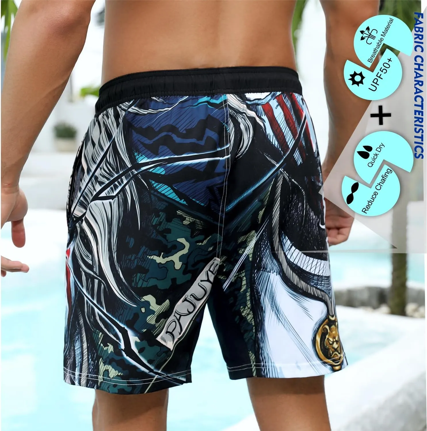 PAJUYE Mens Swim Trunks Beach Shorts - Swimming Shorts with Mesh Liner and Zipper Pocket Quick Dry UPF 50 