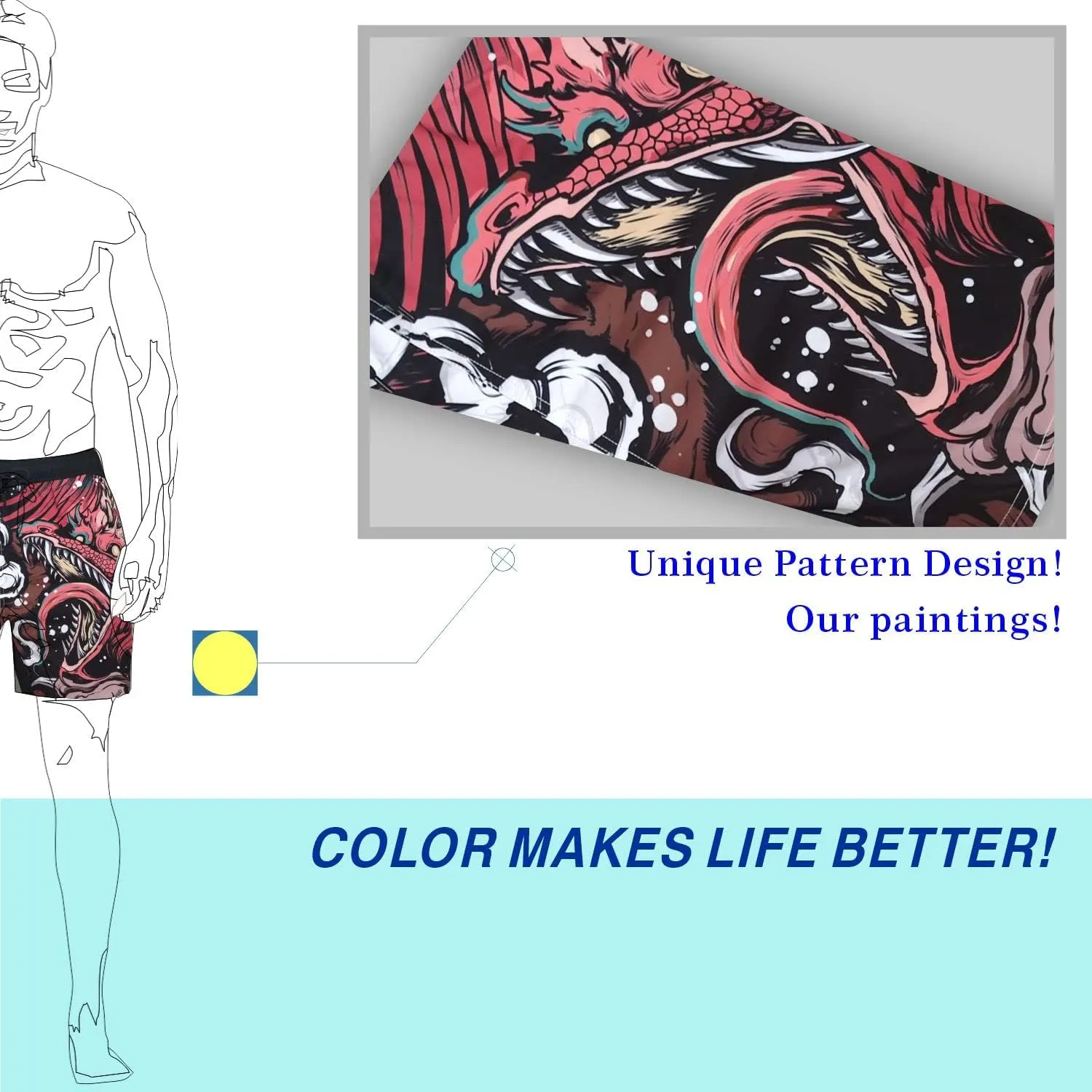 PAJUYE Mens Swim Trunks Beach Shorts - Swimming Shorts with Mesh Liner and Zipper Pocket Quick Dry UPF 50 