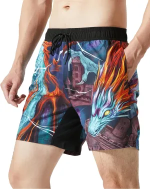 PAJUYE Mens Swim Trunks Beach Shorts - Swimming Shorts with Mesh Liner and Zipper Pocket Quick Dry UPF 50 